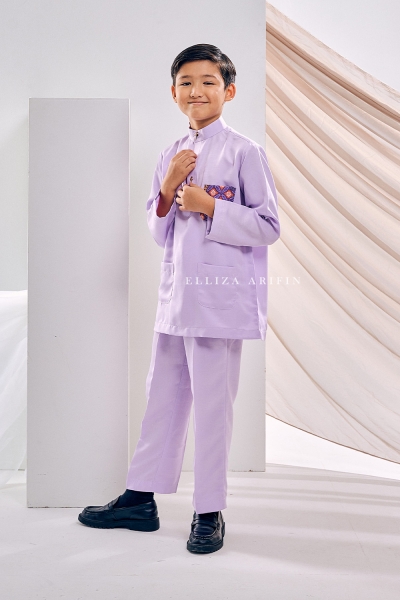 Baju Melayu Batik Kids in Lilac Purple